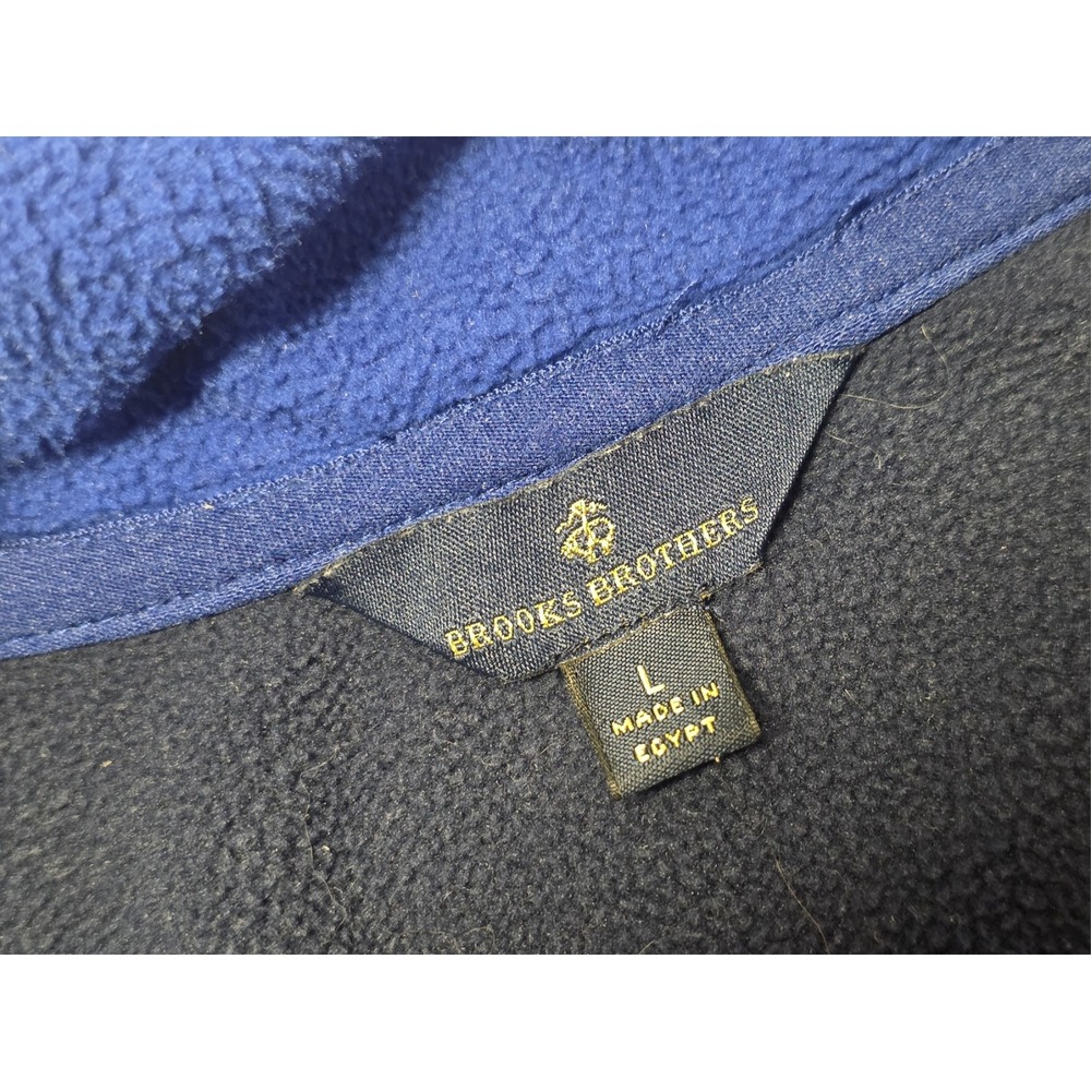 Brooks Brothers Men's Large 1/4 Zip Fleece Pullover Sweater Blue Logo Colorblock